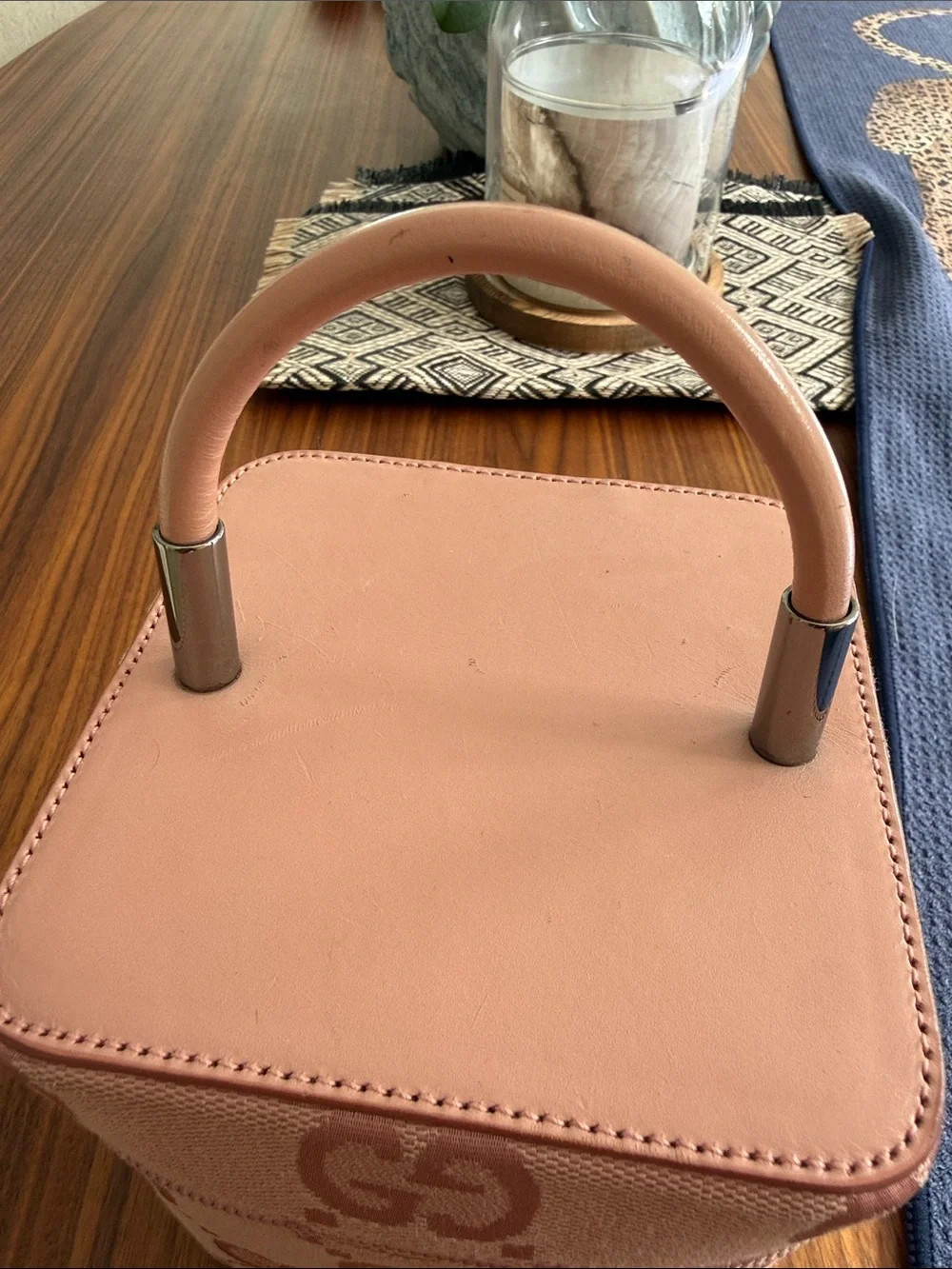 Vintage Gucci Pink GG Canvas Vanity Case with Top Handle